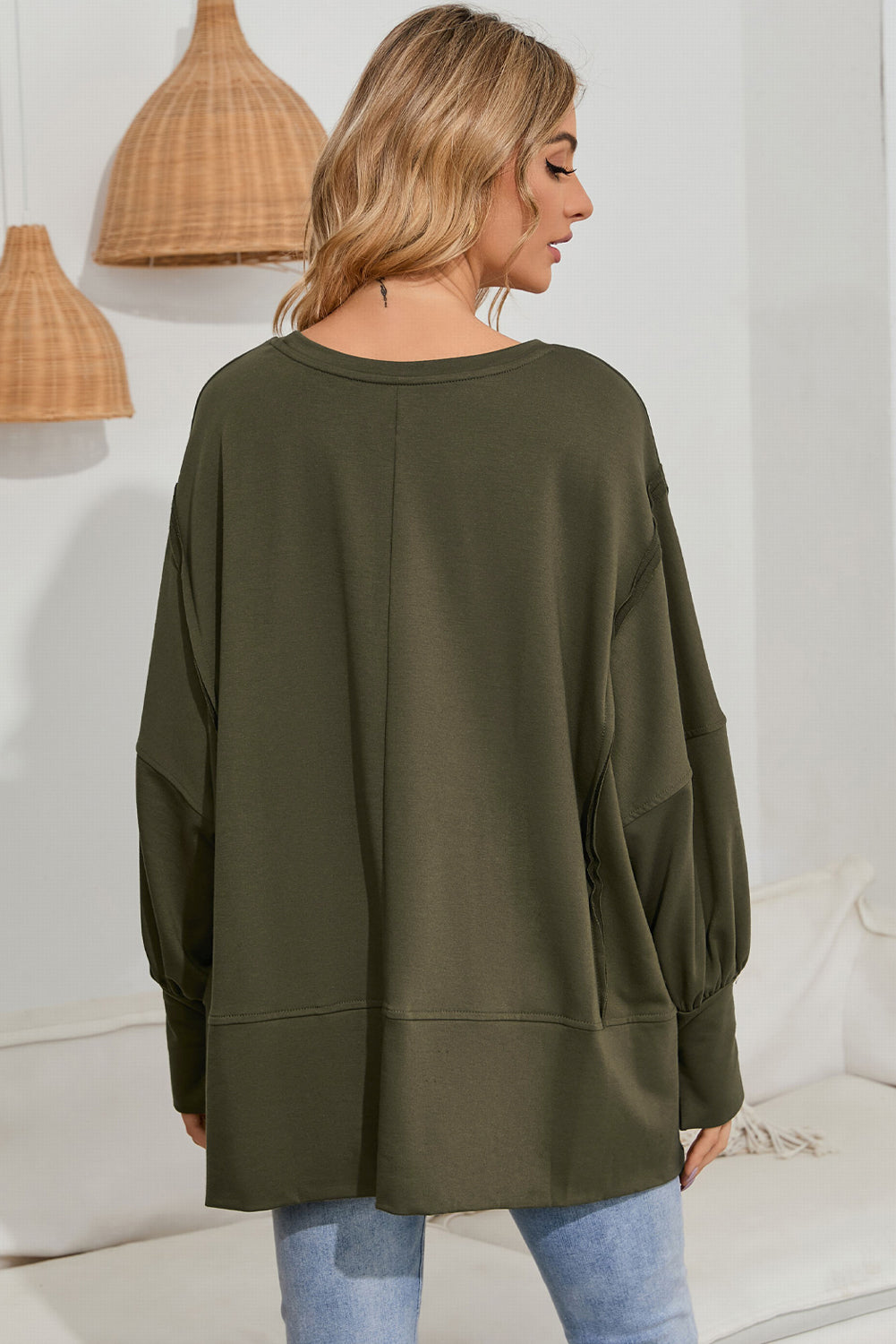 Green Patchwork Drop Shoulder Oversized Top