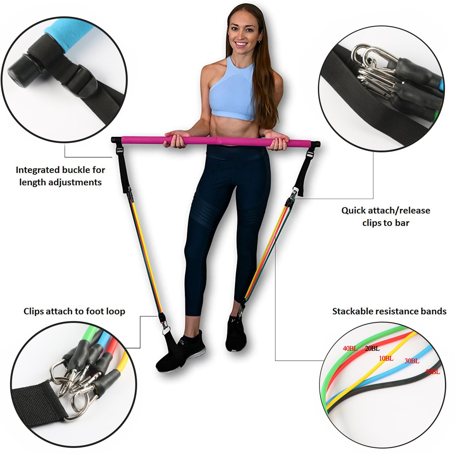 Fitness Yoga Pilates Bar with Resistance Bands