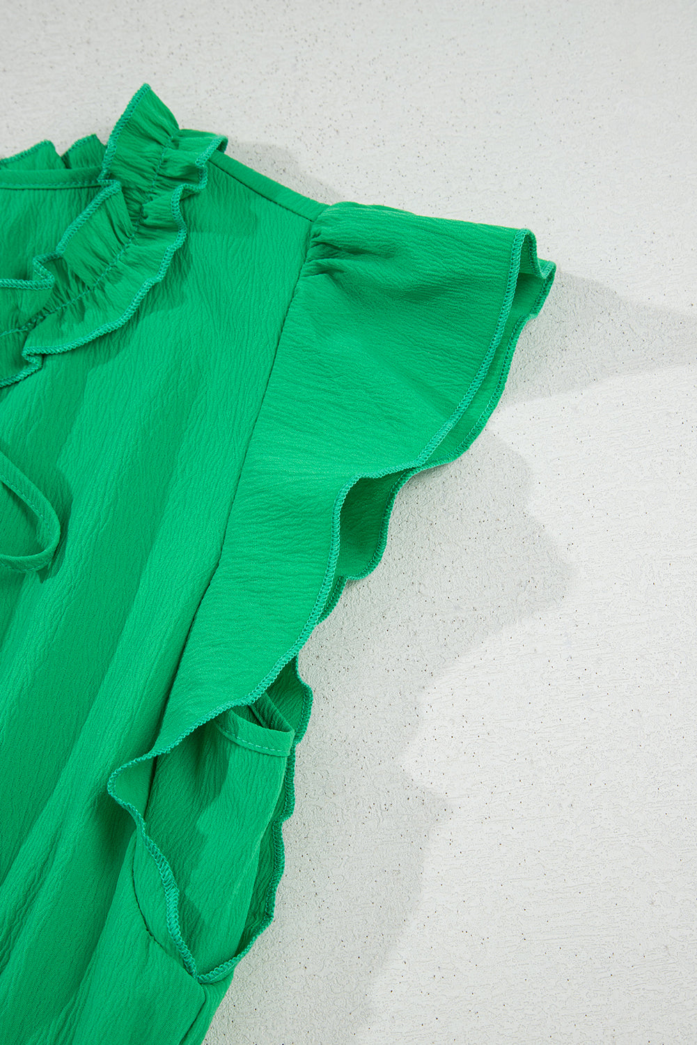 Bright Green Split V Neck Elastic Waist Ruffled Dress