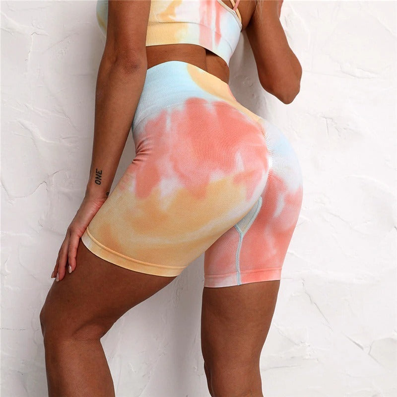 Seamless Sport Set Tie Dye Crop Bra Shorts Yoga Set