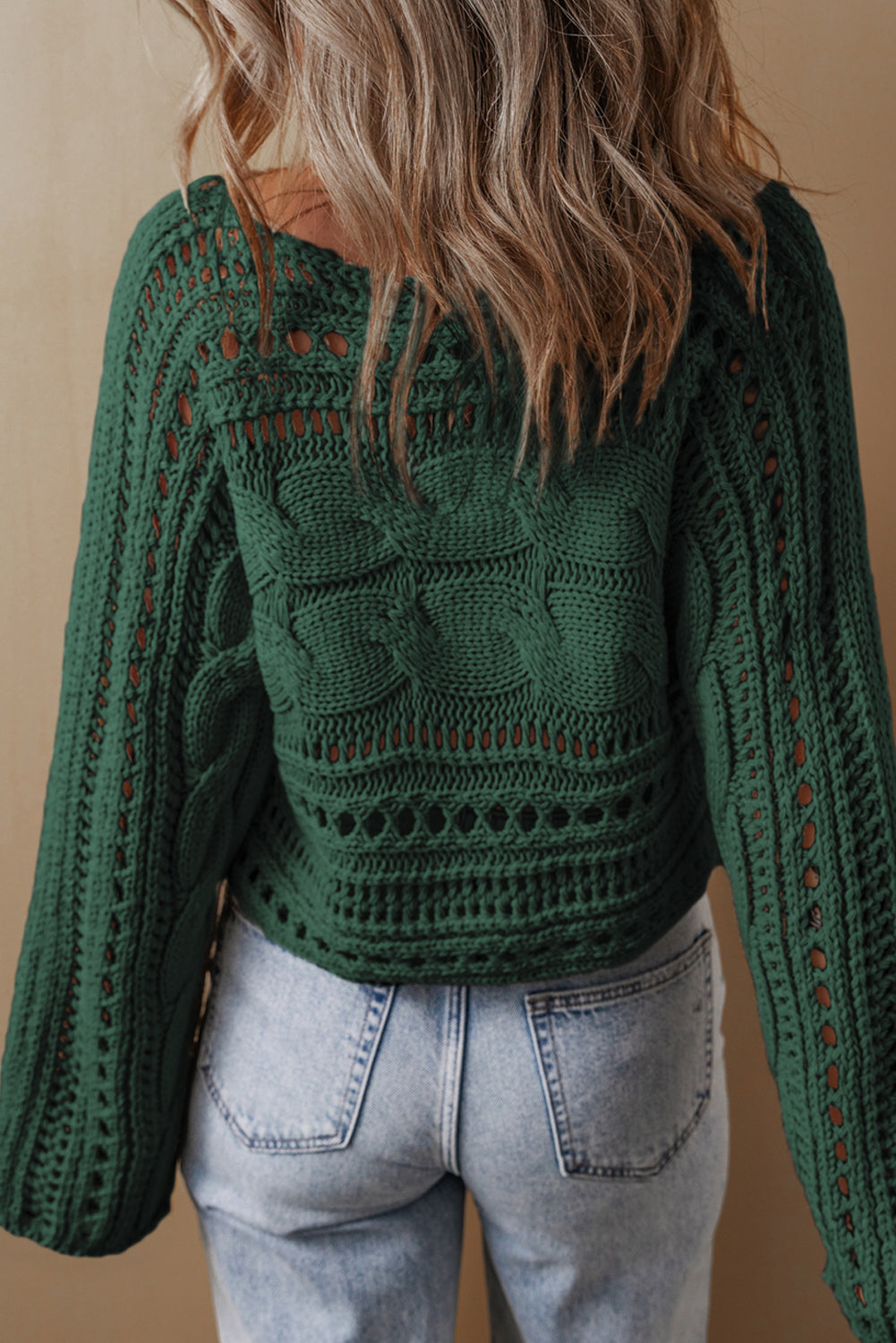 Smoke Gray Hollow-out Cable Knit Cropped Sweater