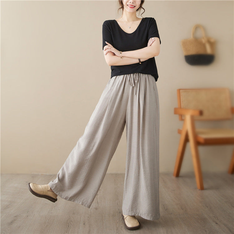 Rainbowsis  New Plus Size Wide Legs Mop Straight Casual Pants