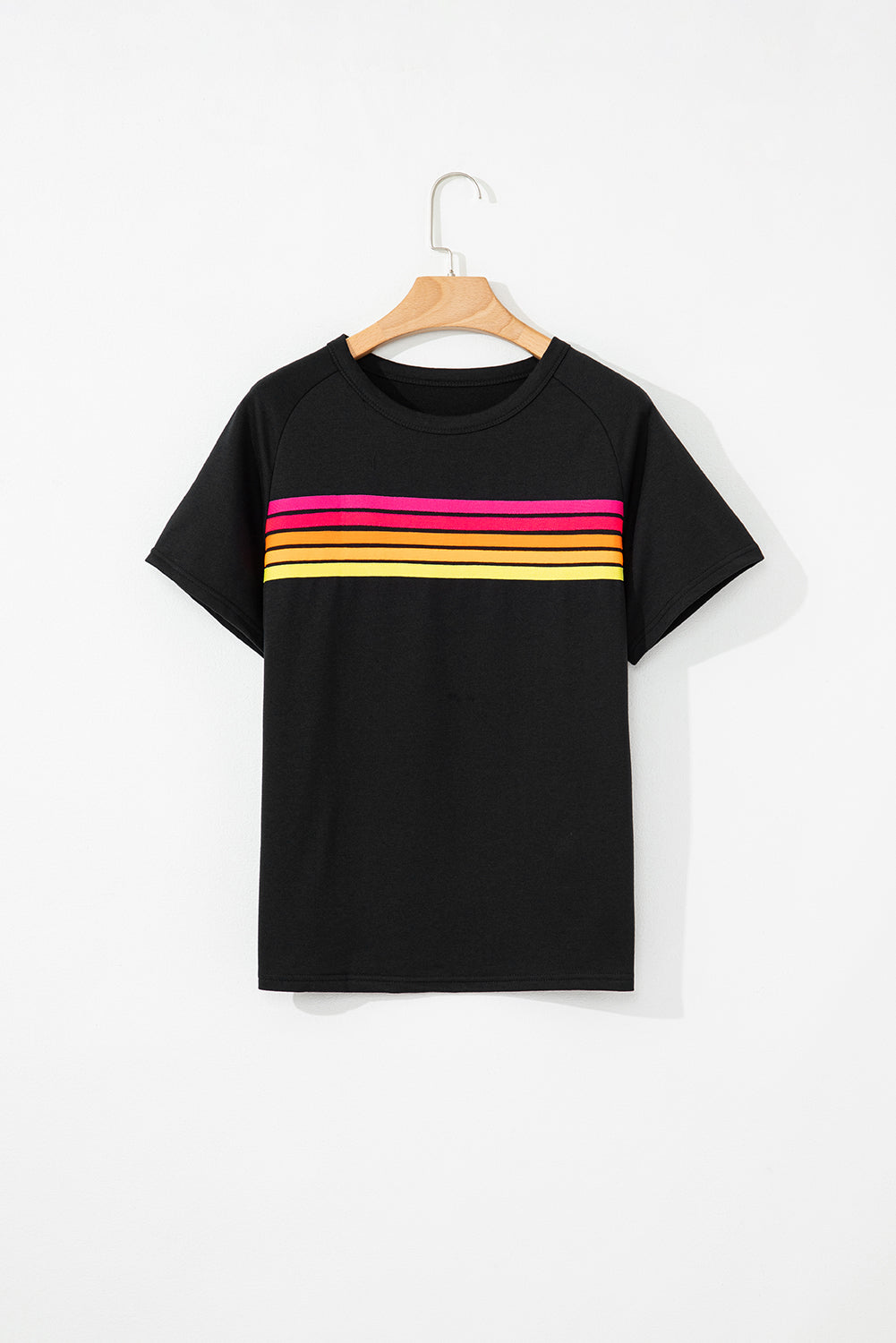 Black Striped Patch Front Casual Tee