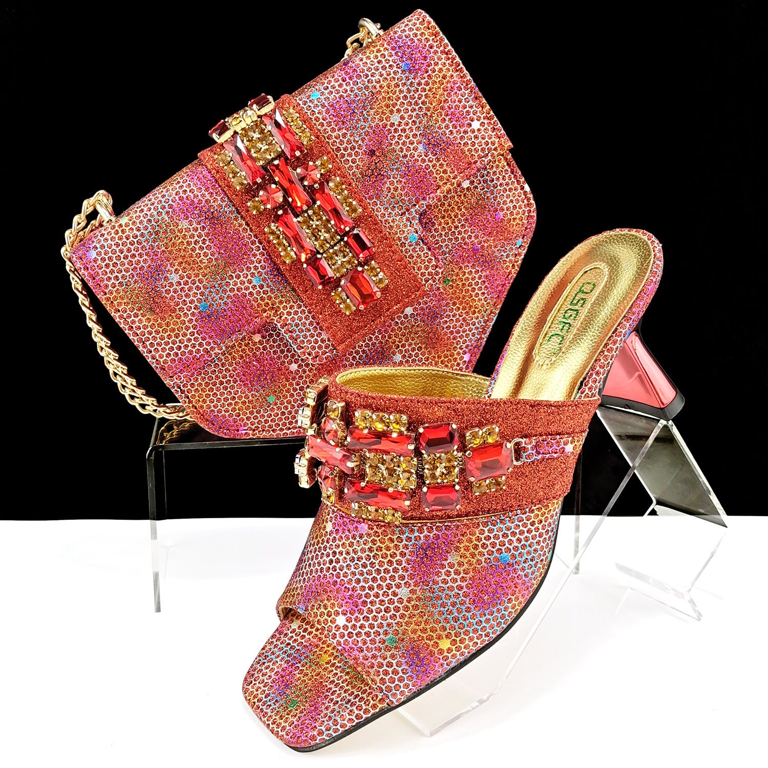 Rainbowsis  Shoes And Bags Set Casual High Heel Slippers