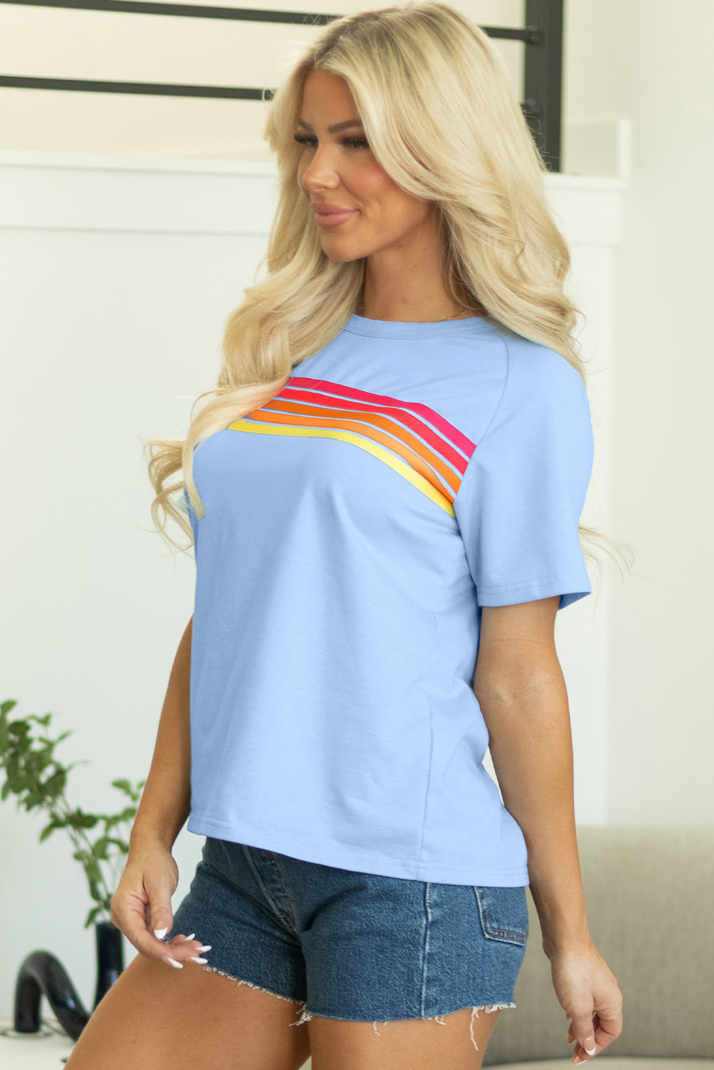 Black Striped Patch Front Casual Tee