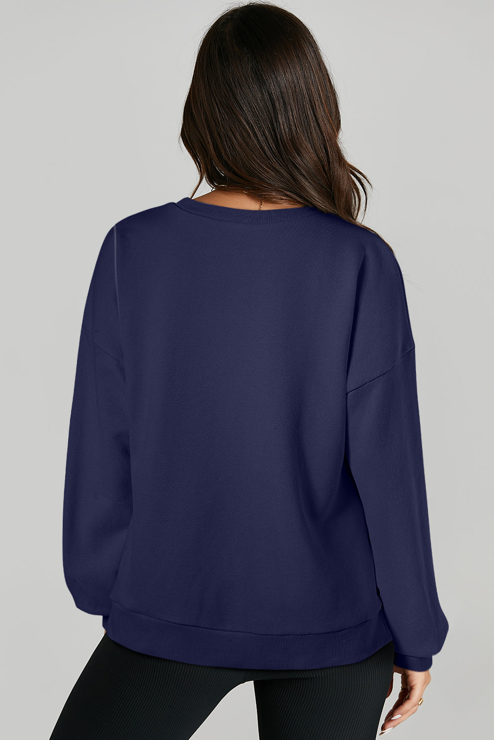 Parchment Solid O Neck High Low Hem Pullover Sweatshirt