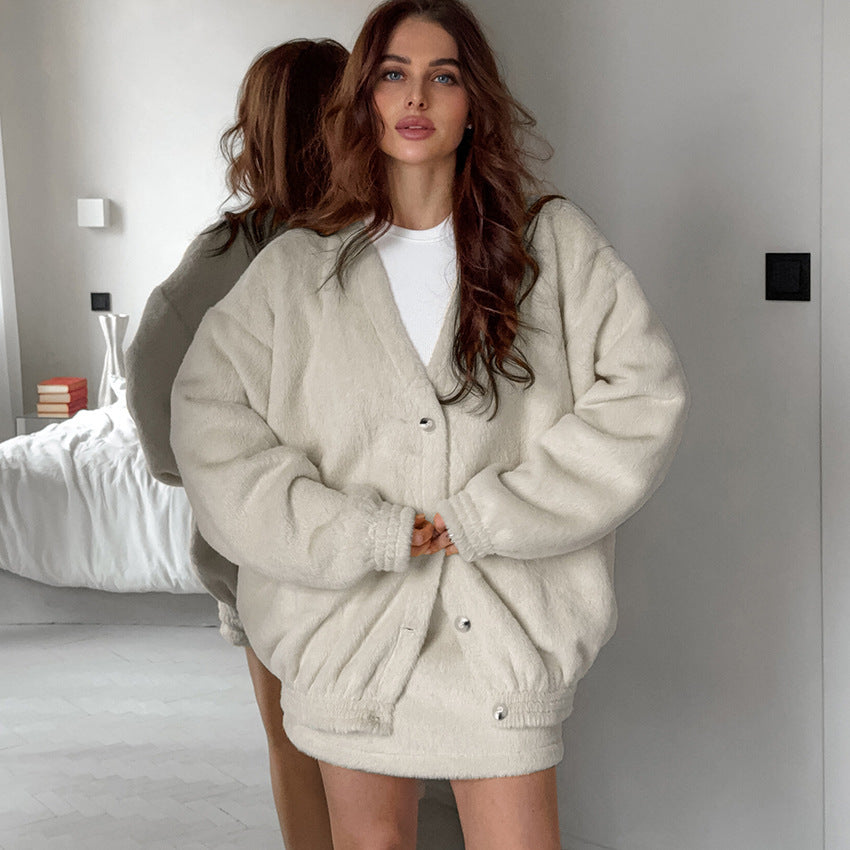 Cashmere Cardigan Short Skirt Autumn Winter Warm Suit Can Be Worn outside Fashionable Knitted Soft Home Wear Women