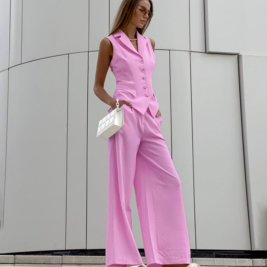 Spring Summer Sleeveless Slim Fit Vest Trousers Casual Elegant Outfit Cotton Linen Pink Women Commuting Wear