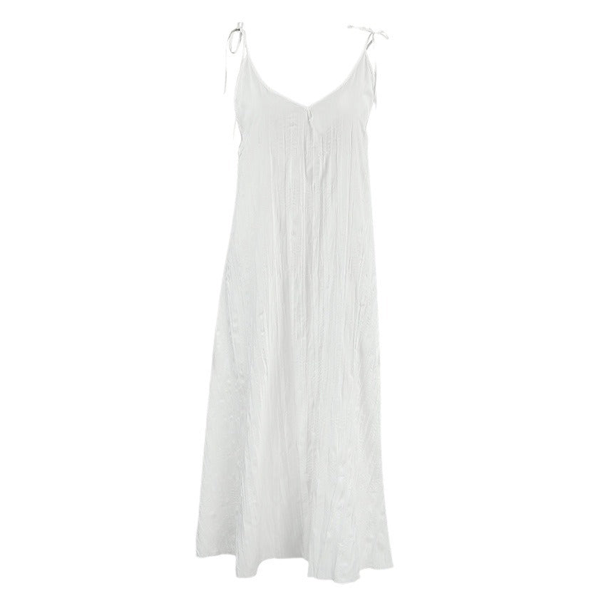 Ladies White Loose Idle Long Slip Nightdress Casual Comfortable Outerwear Homewear