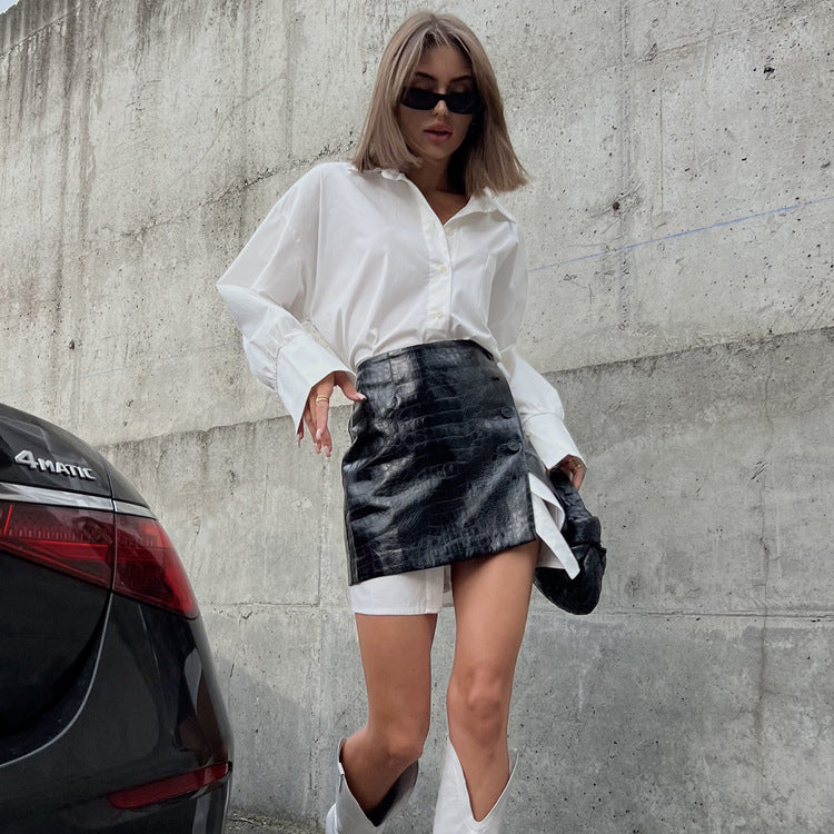 Women Clothing Spring Wear a Set of Simple Loose White Shirt Waist Seal Skirt Outfit