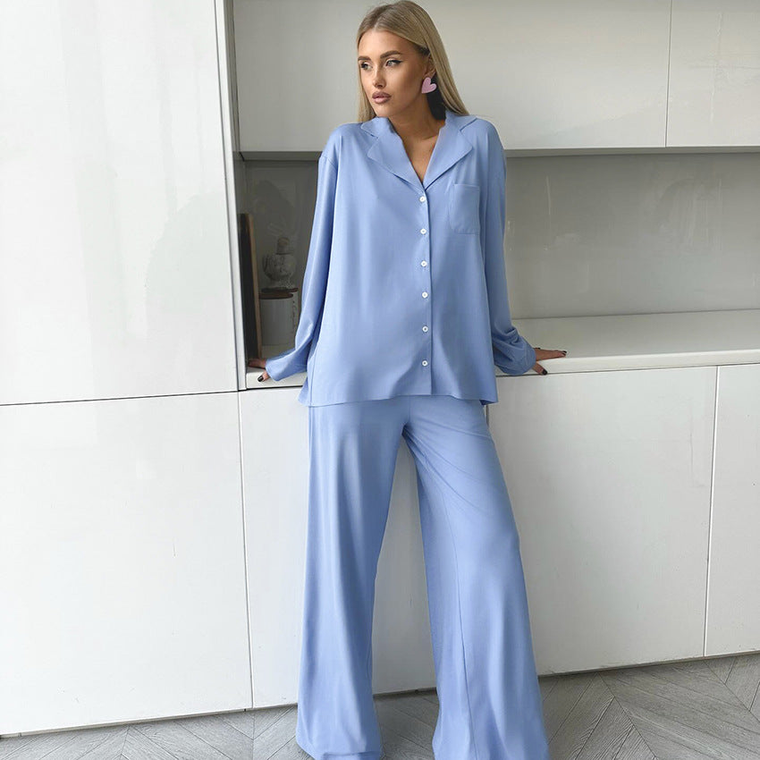 Summer Two Piece Thin Chiffon Long Sleeved Trousers Cool Feeling Ladies Homewear Breathable Casual