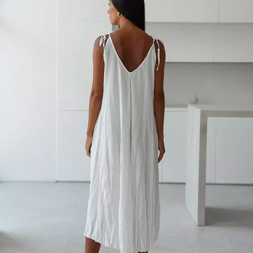 Ladies White Loose Idle Long Slip Nightdress Casual Comfortable Outerwear Homewear