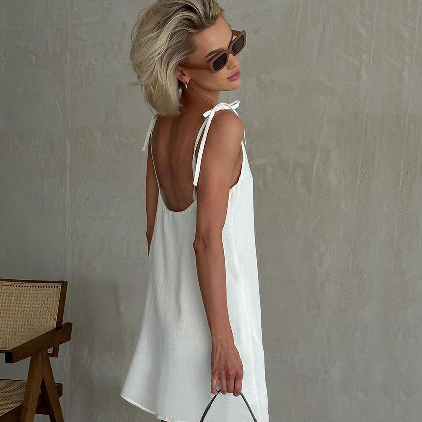 Casual Backless Cotton Home Wear Summer Women Can Wear outside Slim Fit Breathable Strap Nightdress