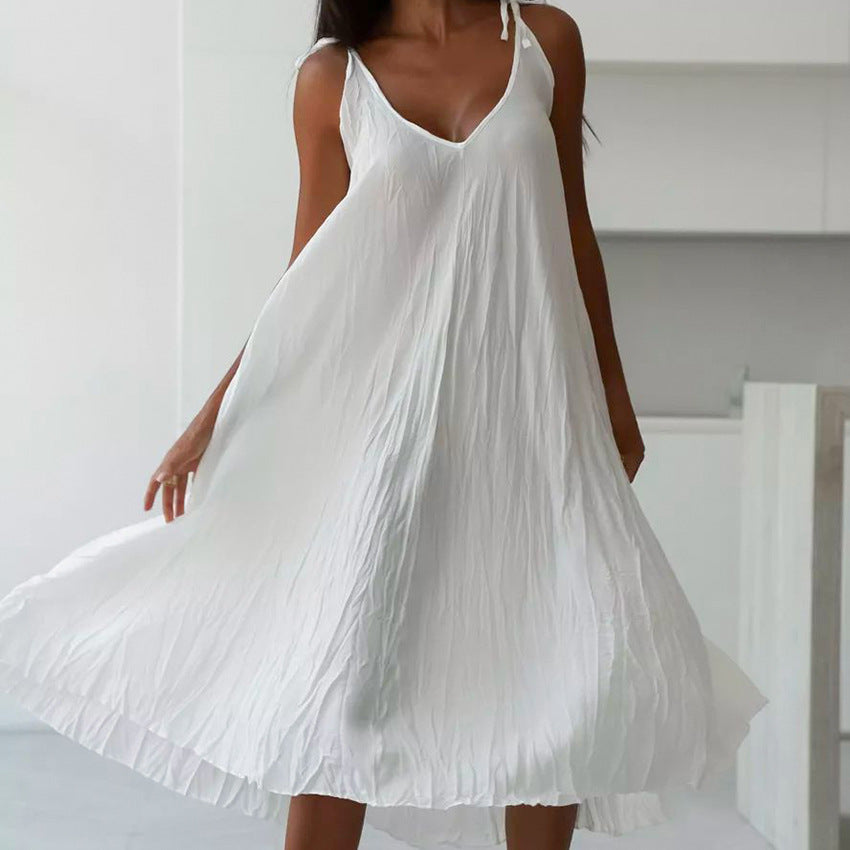 Ladies White Loose Idle Long Slip Nightdress Casual Comfortable Outerwear Homewear