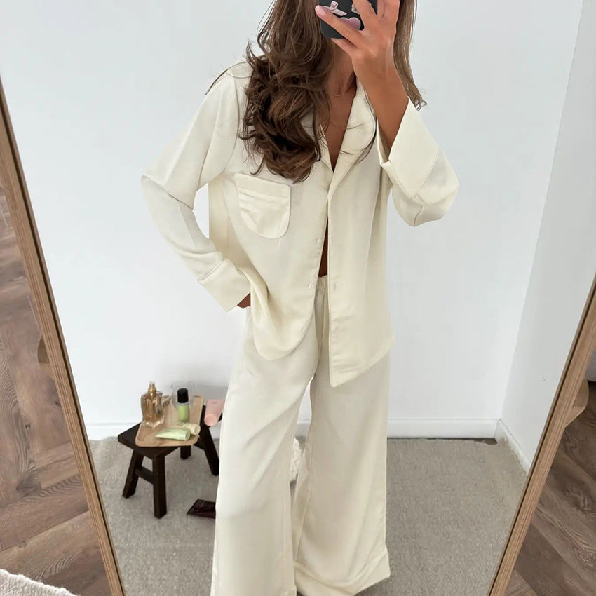 Winter Pajamas Satin Long Sleeve Trousers Two Piece Casual Skin Friendly Home Wear for Women