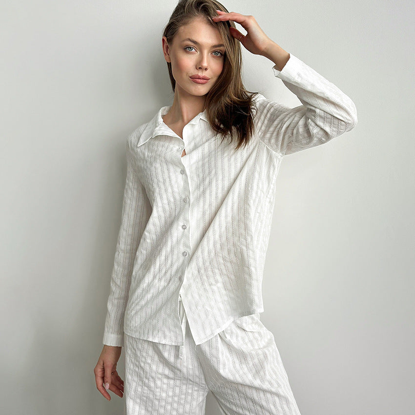 Autumn White Pure Cotton Cardigan Comfortable Homewear Women Long Sleeved Trousers Suitable for Daily Wear