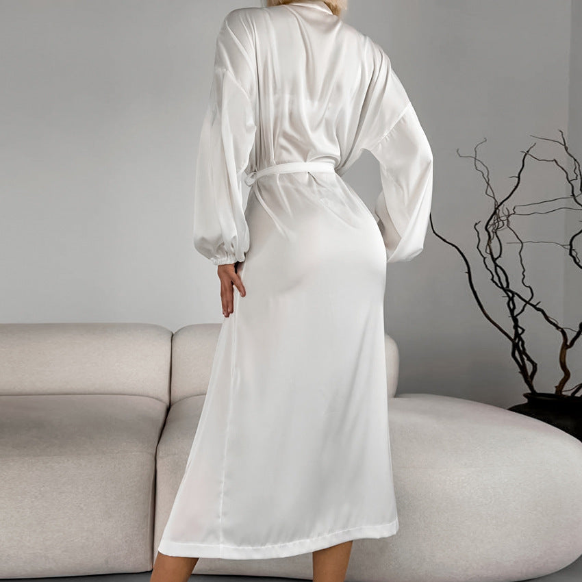 Advanced Satin Long Sleeve Nightgown Autumn Loose Casual Comfortable Ladies Homewear