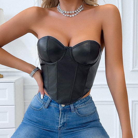 Solid Color Faux Leather Corset Valentine Day Inner Wear Sexy Sexy Boning Corset Bra Vest Women