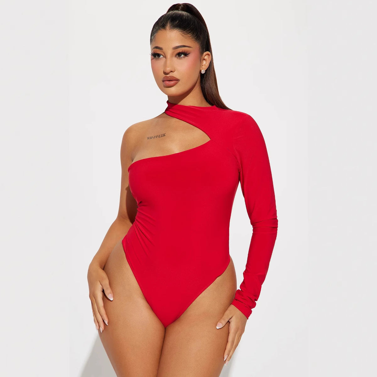 Long Sleeved Jumpsuit Sexy Tight Shoulder Figure Flattering Bottoming T shirt Top Women