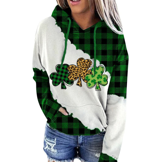 Women's Irish Plaid Shamrock Hooded Sweatshirt