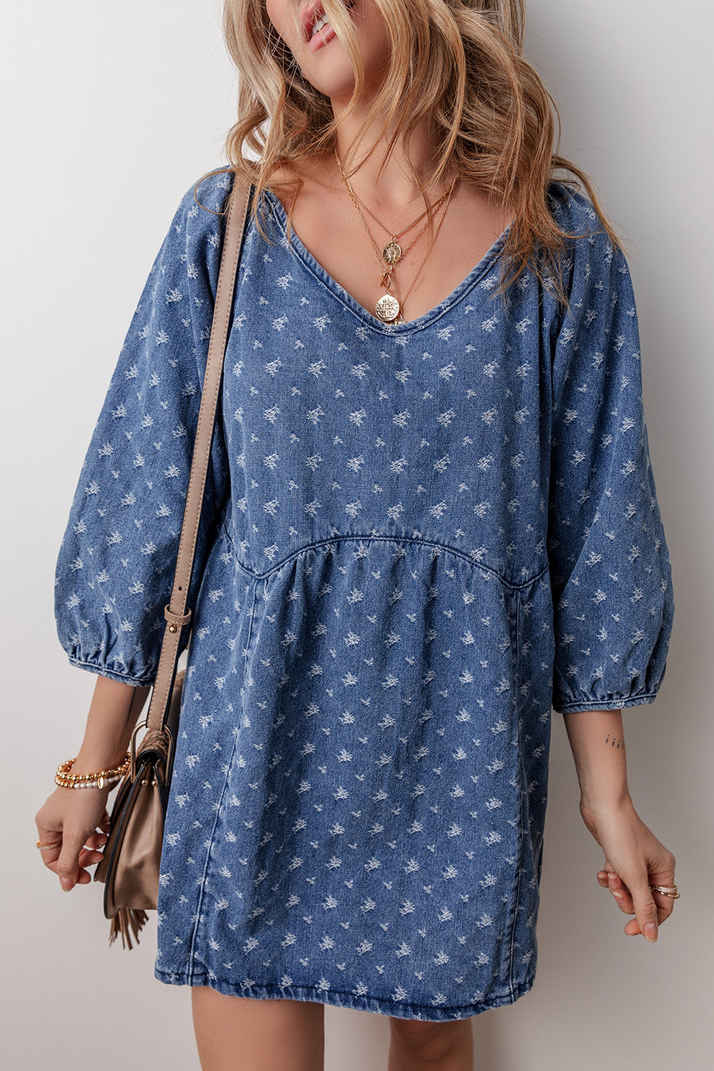 Ashleigh Blue Textured Open Back Loose Fit Denim Dress