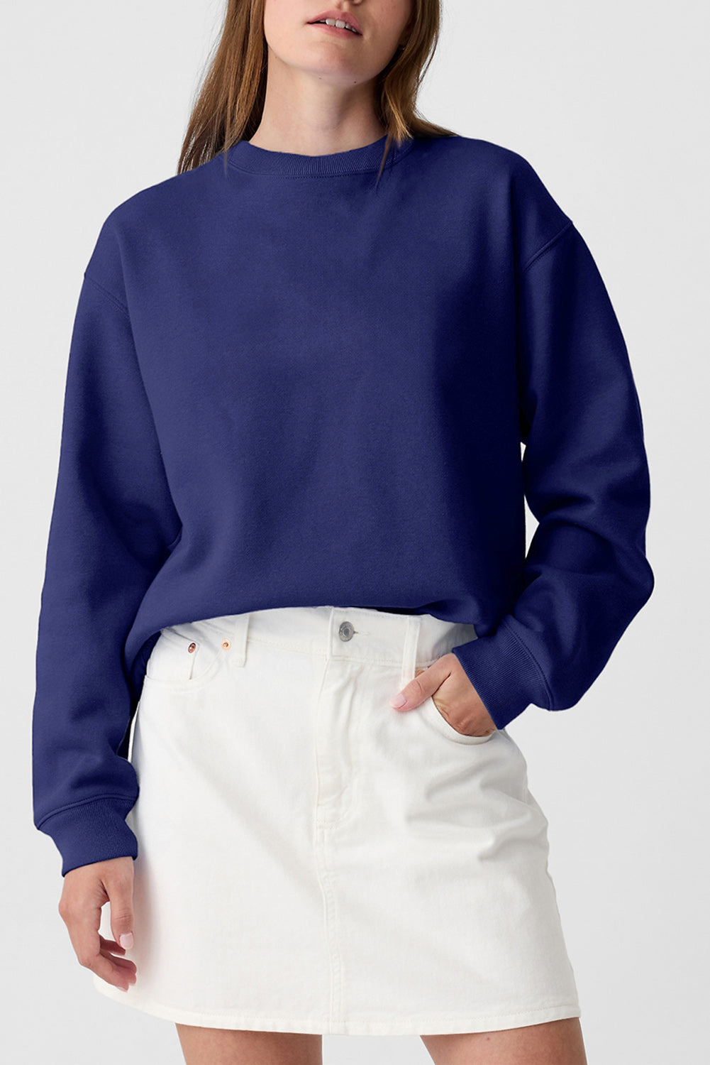 Bonbon Plain Drop Shoulder Crewneck Pullover Sweatshirt