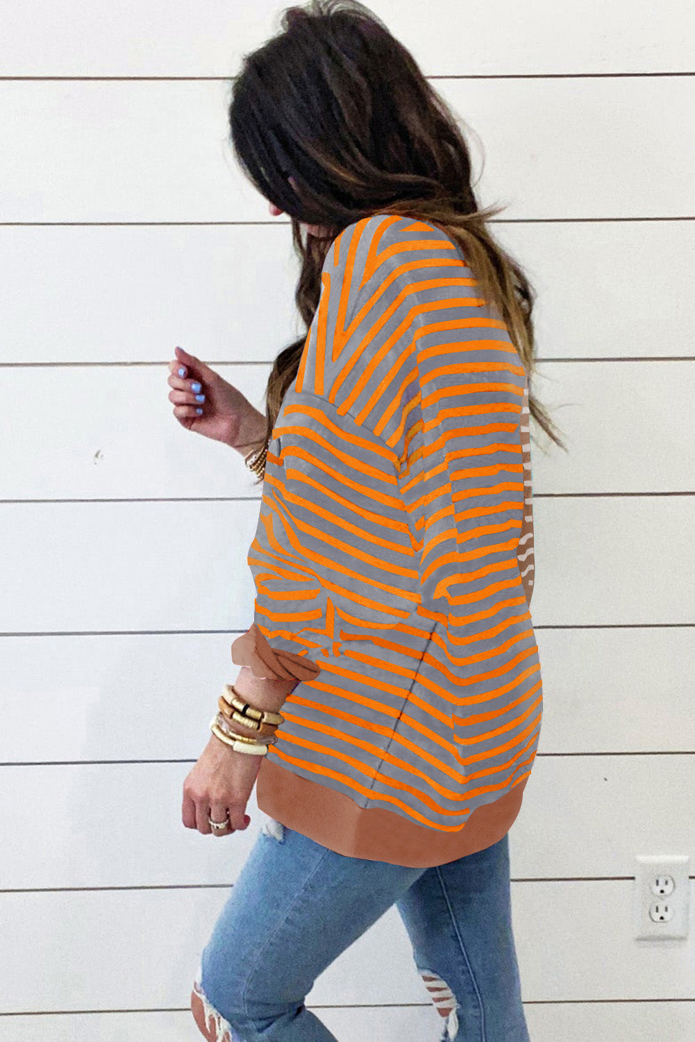 Green Stripe Colorblock Drop Shoulder Oversize Sweatshirt