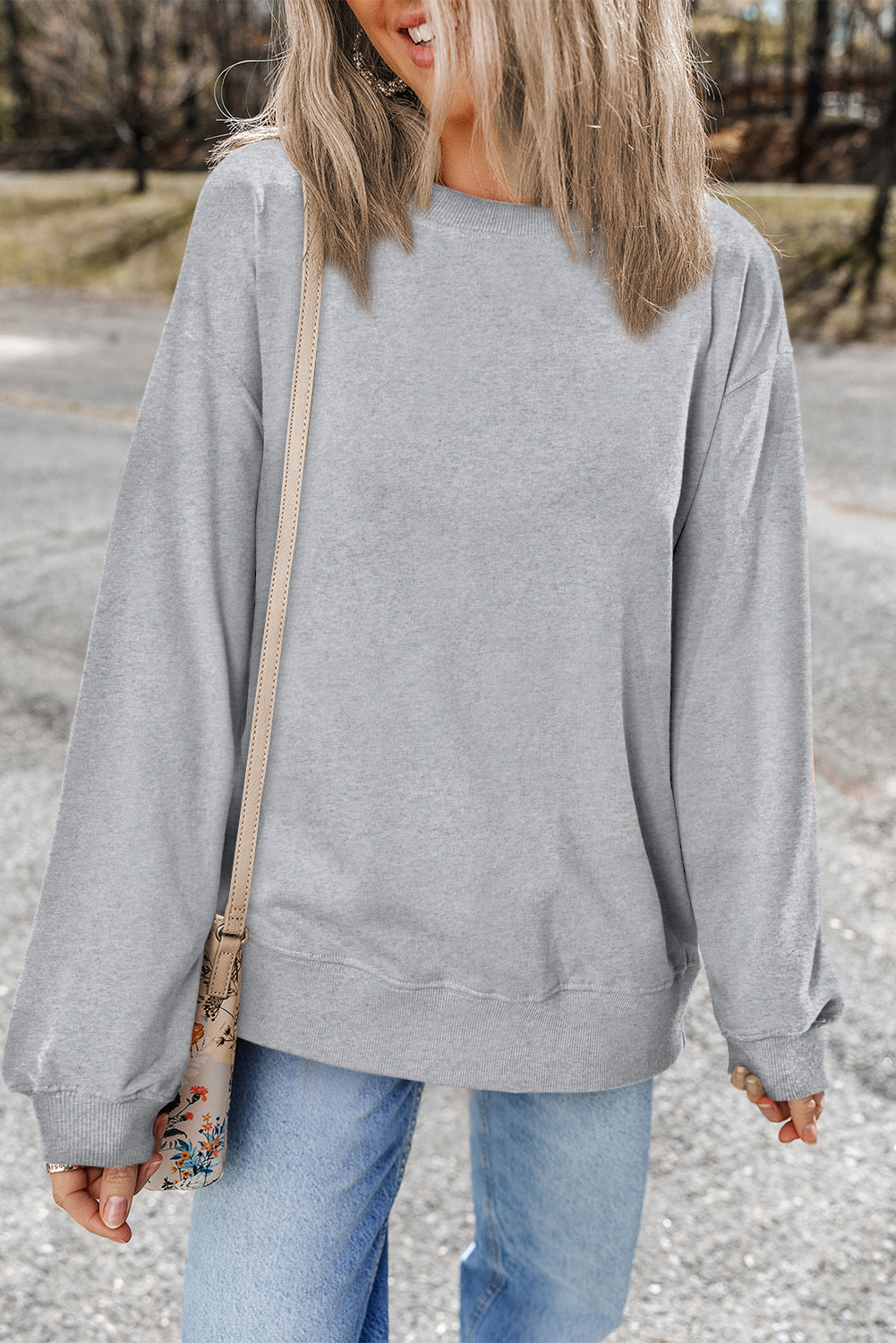 Bonbon Plain Drop Shoulder Crewneck Pullover Sweatshirt