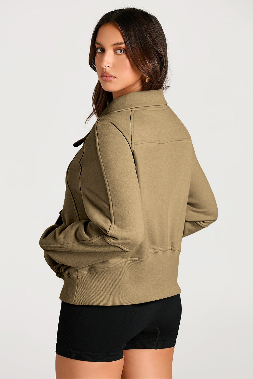 Black Quarter Zip Stand Neck Kangaroo Pocket Sweatshirt