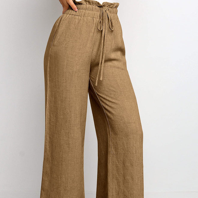 Rainbowsis  Elastic Waistband Lace-up Wide Leg Pants