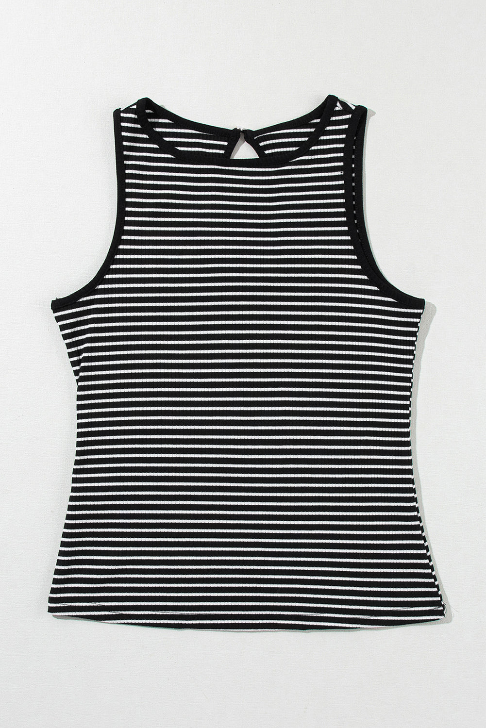 White Striped Print Ribbed Knit Sleeveless Top