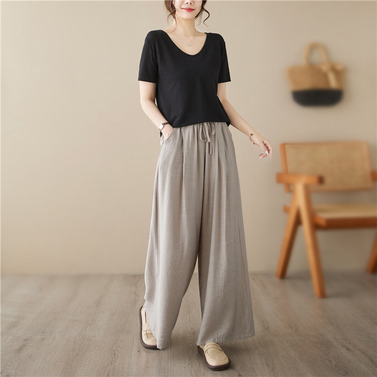 Rainbowsis  New Plus Size Wide Legs Mop Straight Casual Pants