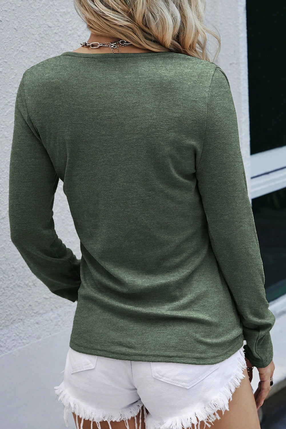 Mist Green Long Sleeve Snap Button Henley Top