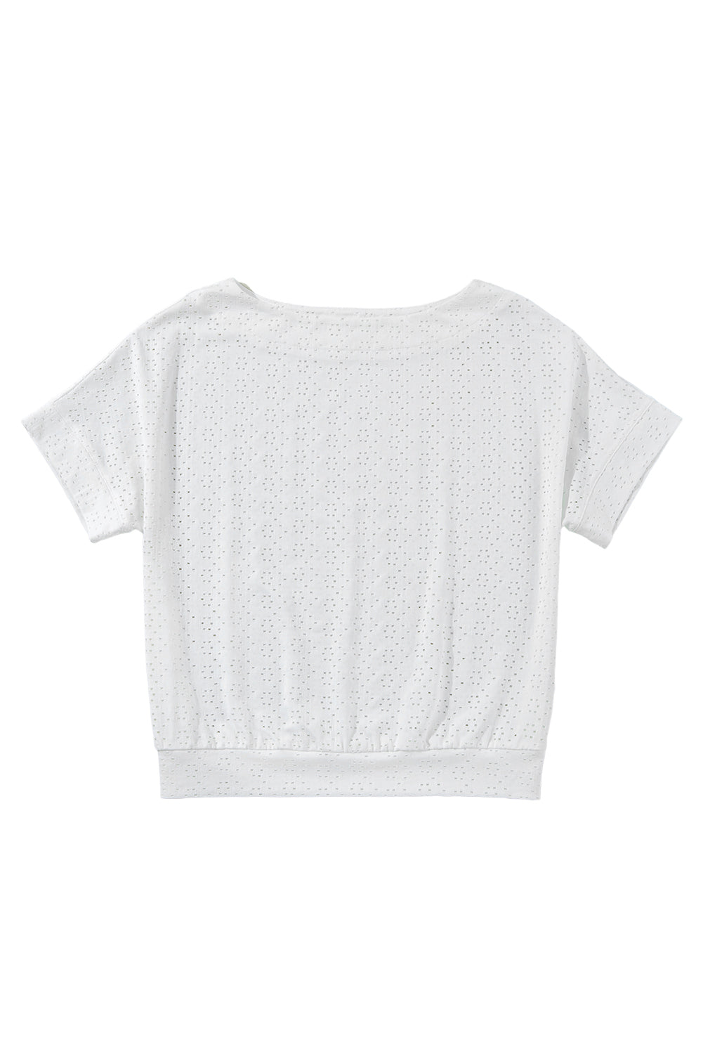 White Eyelet Pattern Boat Neck Casual Tee