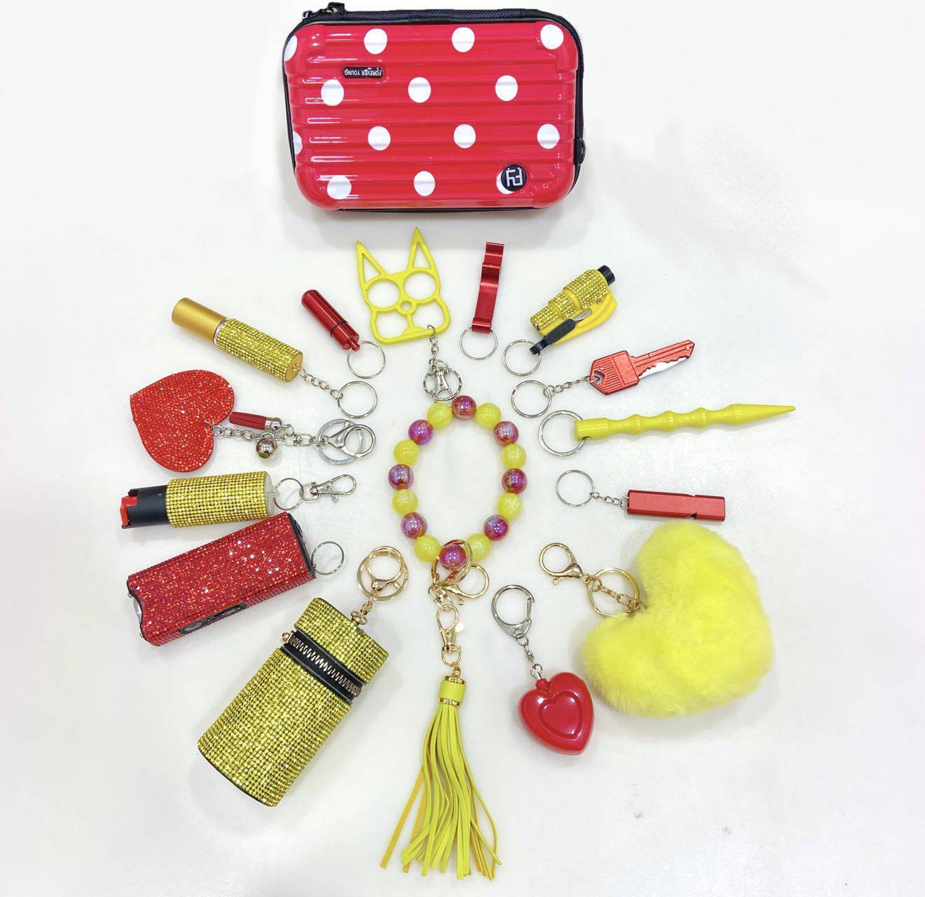 Rainbowsis 16pcsYellow And Red Keychain Set