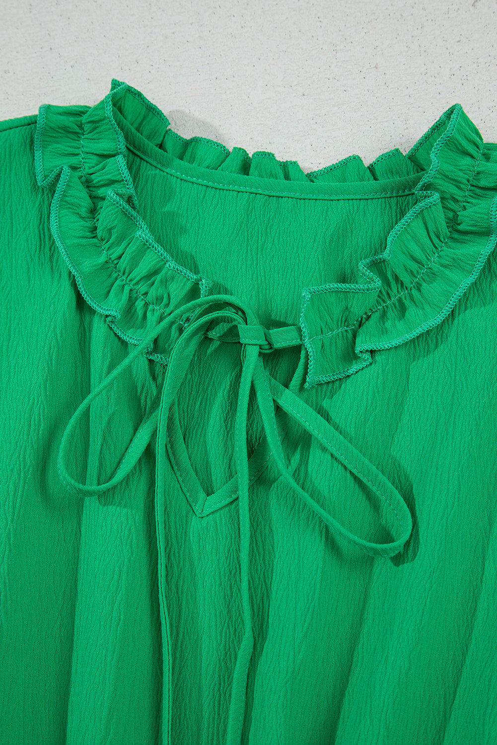 Bright Green Split V Neck Elastic Waist Ruffled Dress