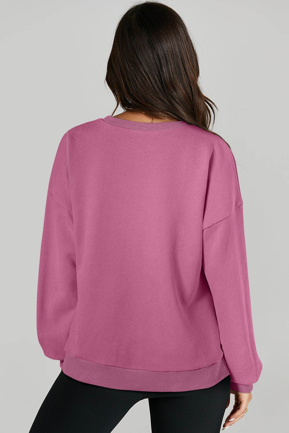 Parchment Solid O Neck High Low Hem Pullover Sweatshirt