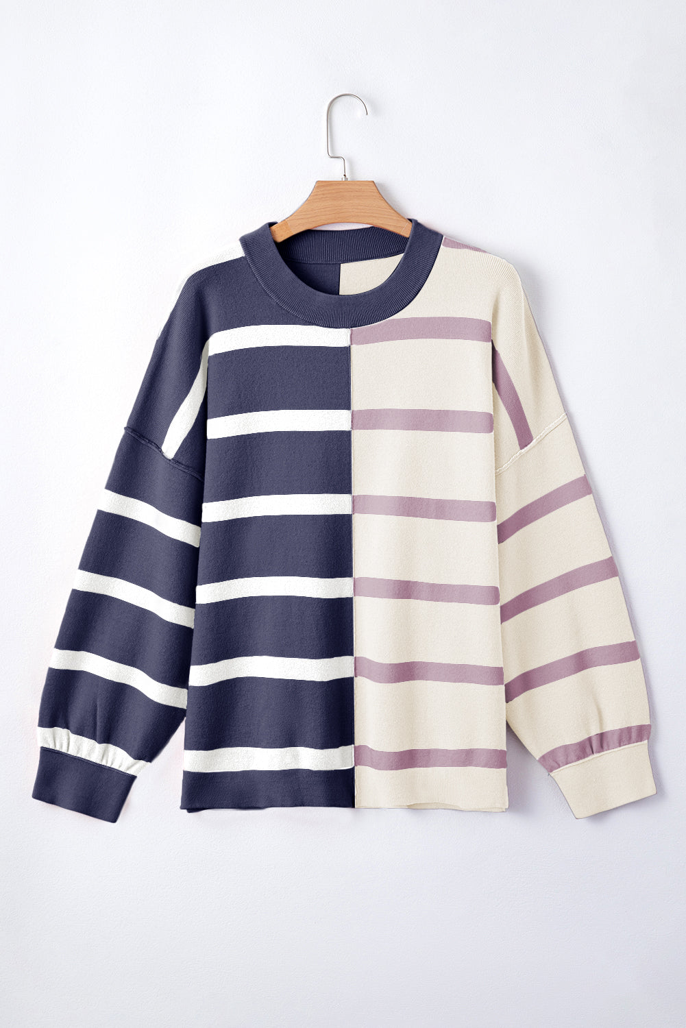 Light French Beige Colorblock Oversized Sweater