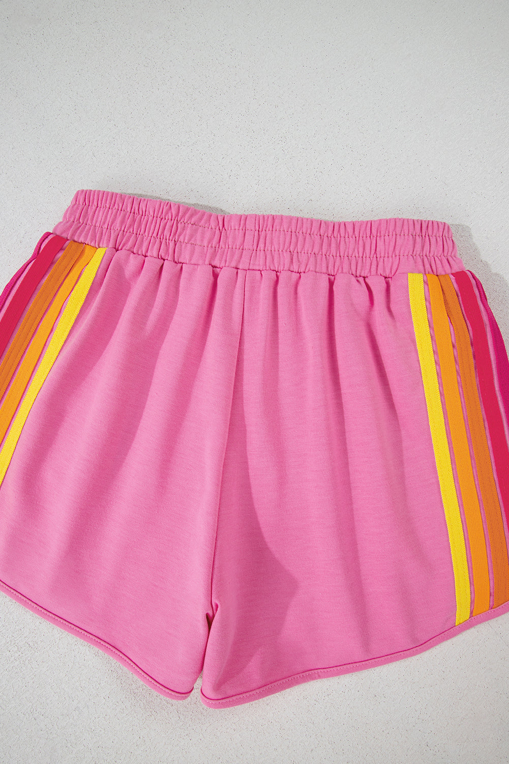 Beau Blue Color Block Stripes Elastic High Waist Active Shorts