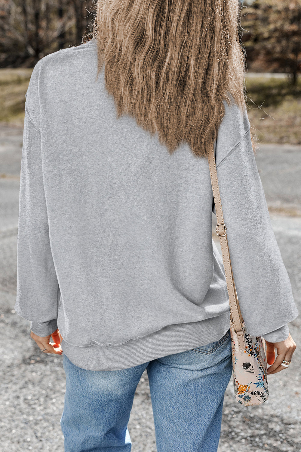 Bonbon Plain Drop Shoulder Crewneck Pullover Sweatshirt