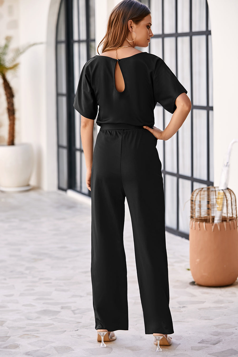 Blue Belted Wide Leg Jumpsuit