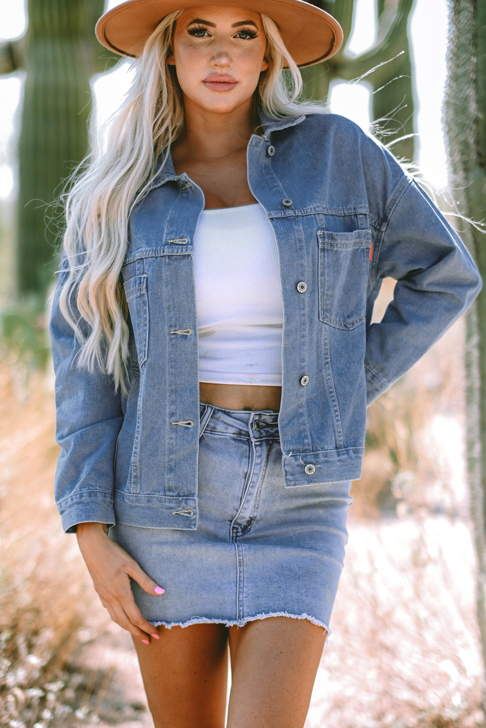 Wild Wind Washed Oversize Pocketed Denim Jacket