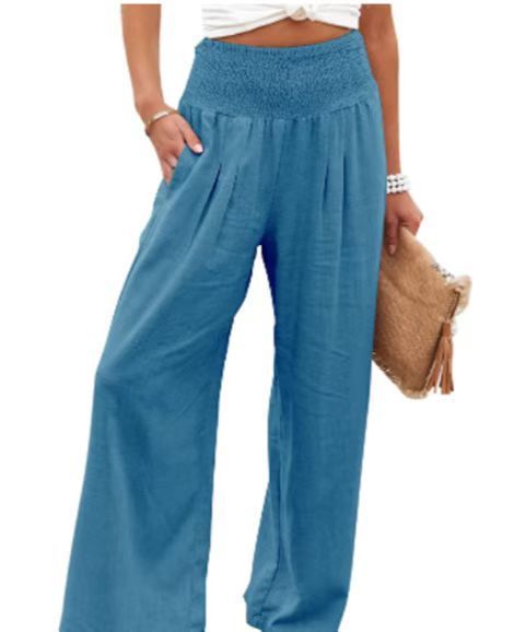 Rainbowsis  Women's Casual Wide Leg Cotton Linen Loose Trousers