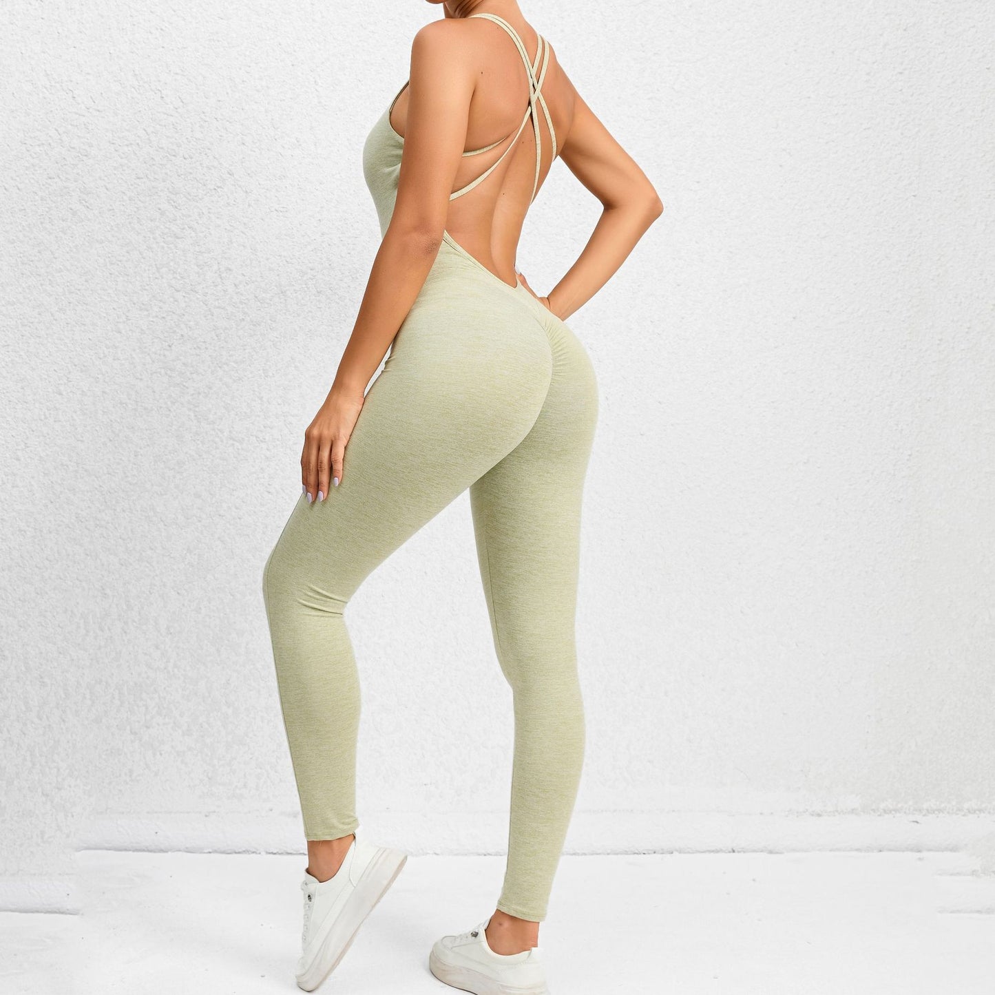 cream strap yoga suit