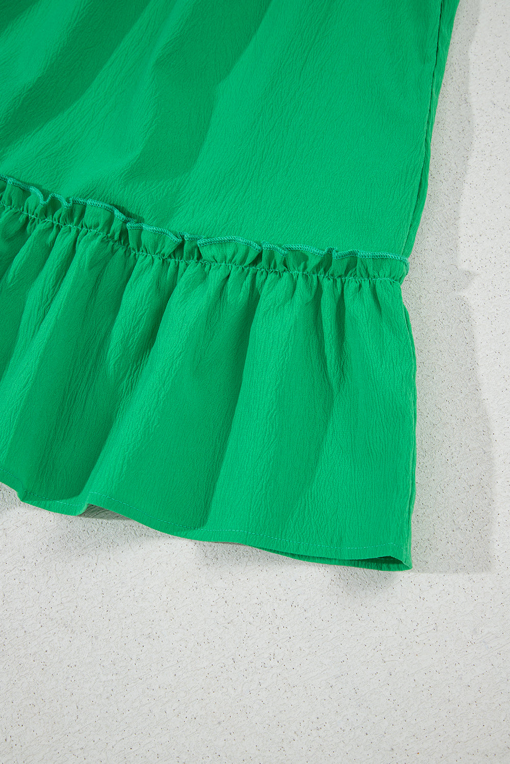 Bright Green Split V Neck Elastic Waist Ruffled Dress