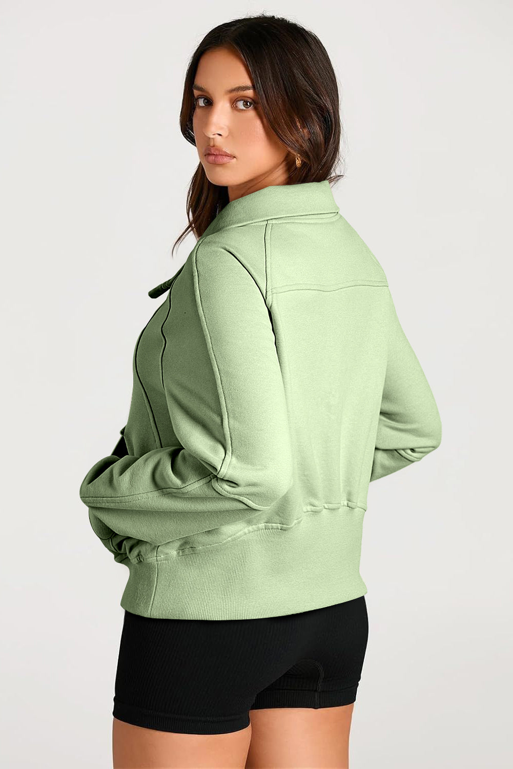 Black Quarter Zip Stand Neck Kangaroo Pocket Sweatshirt