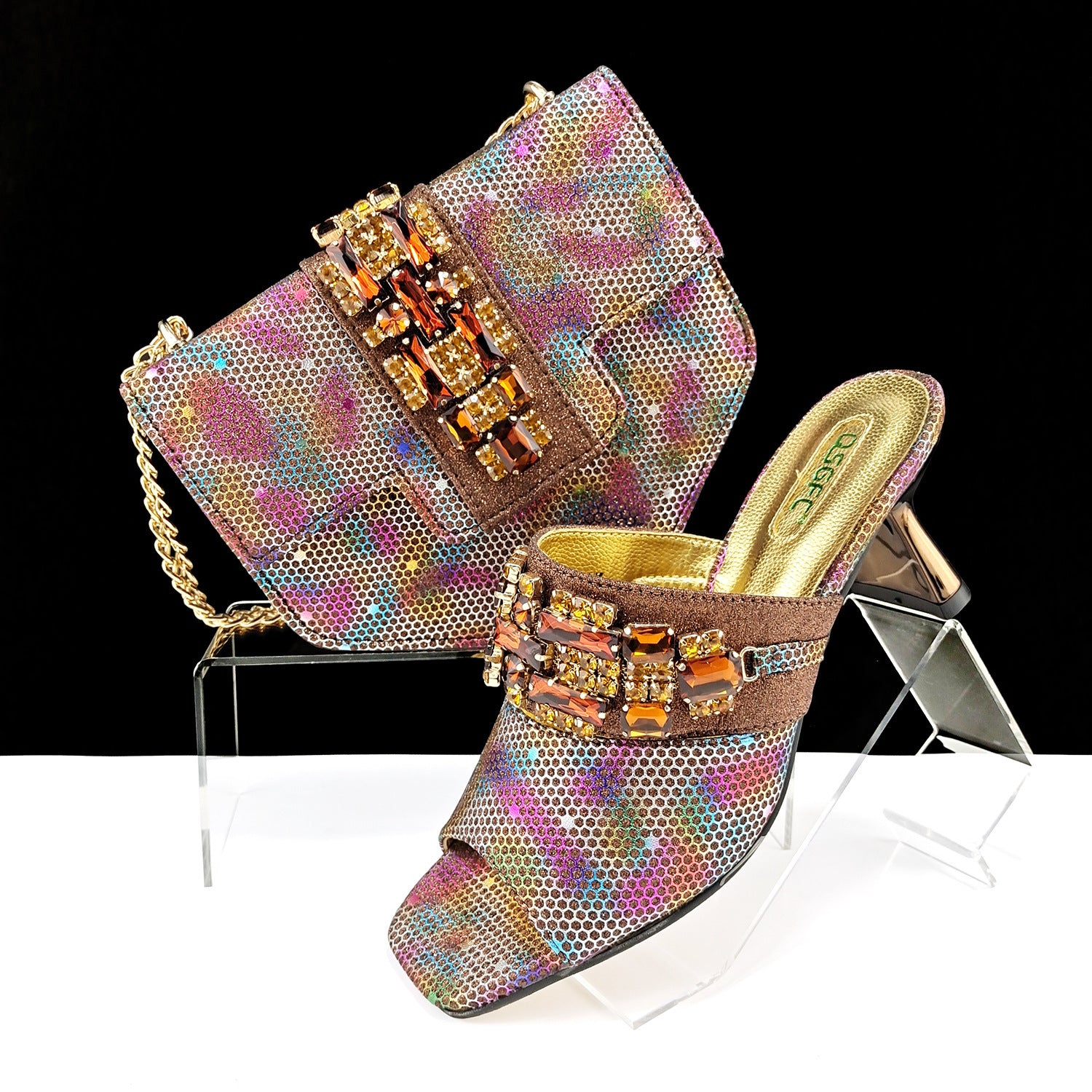 Rainbowsis  Shoes And Bags Set Casual High Heel Slippers