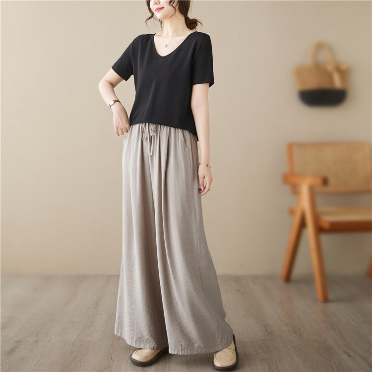 Rainbowsis  New Plus Size Wide Legs Mop Straight Casual Pants