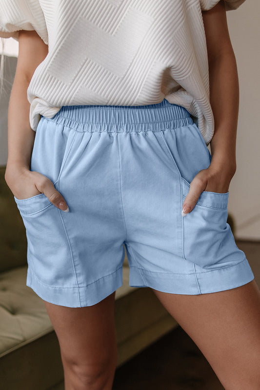 Beau Blue Light Wash Pocketed Wide Leg Denim Shorts