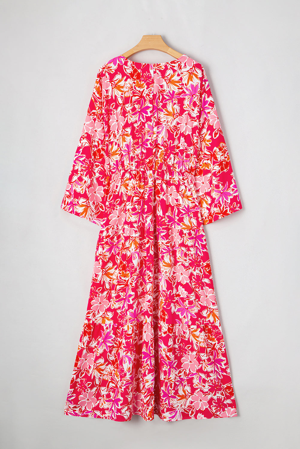 Rose Plus Size Floral V Neck Wide Sleeve Maxi Dress